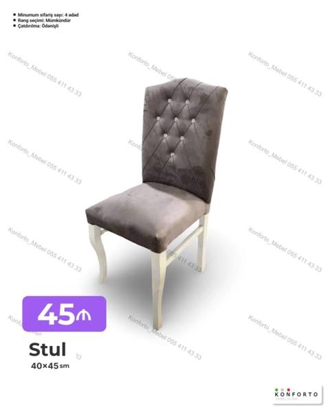 Stul – 40×45 sm - Yumşaq parça üzlüklü, arxa hissəsi düyməli kapitone — Жиһаз
