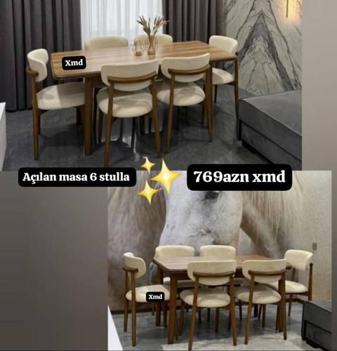Açılan masa dəsti – 6 stul ilə - Masa açılıb-büzülən mexanizmə — Bakı