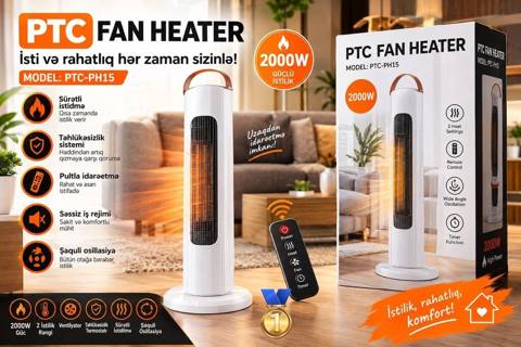 PTC Fan Heater – Model: PTC-PH15 - Güc: 2000W (güclü istilik) - 2 — Bakı