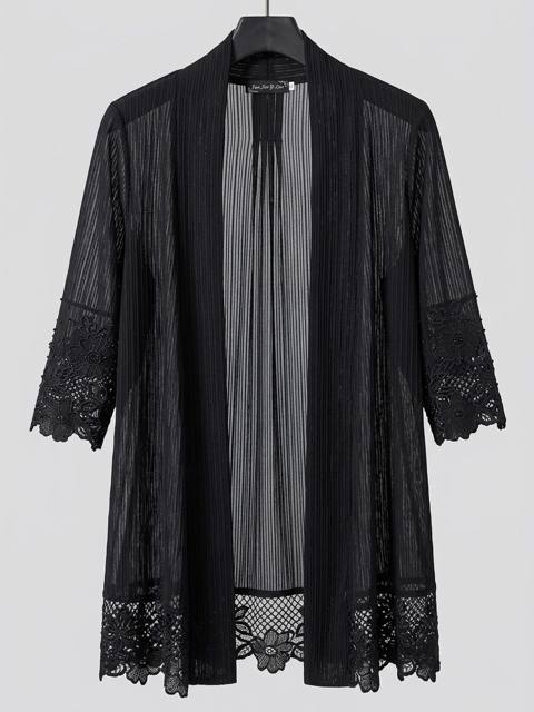 Qara krujeva detallı yüngül kimono/kardiqan - Rəng: qara - Dizayn — Mehdiabad