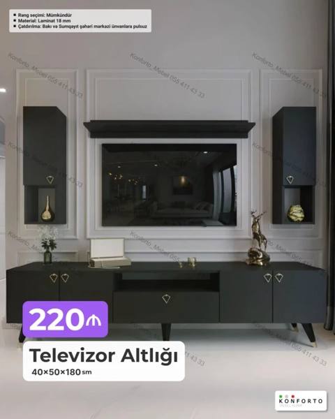 Televizor altlığı və divar modulu dəsti - Ölçülər: 40×50×180 sm — Bakı
