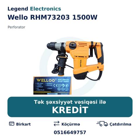 Elanın başlığı: Perforator Wello RHM73203 1500W Elanın mətni: Wello — Электр шаймандар