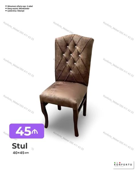 Stul – 40×45 sm - Yumşaq, parça örtüklü oturacaq və bel hissəsi - Bel — Мебель