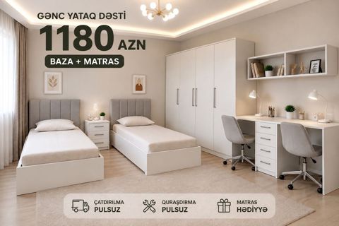Gənc yataq dəsti – 1180 AZN Komplektin tərkibi: - 2 ədəd tək nəfərlik — 1 180 ₼ · Bakı · Uşaq mebeli dəstləri Gənc yataq dəsti – 1180 AZN Komplektin tərkibi: - 2 ədəd tək nəfərlik — Bakı