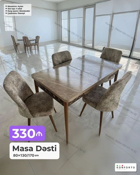 Məhsul: Masa Dəsti - Masa ölçüləri: 80×130/170 sm (açılıb böyüyən — Bakı