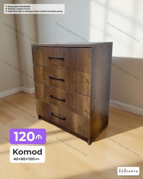 Komod – 4 çekmecəli, taxta fakturalı model - Ölçü: 40 80 100 sm — შესანახი ავეჯი