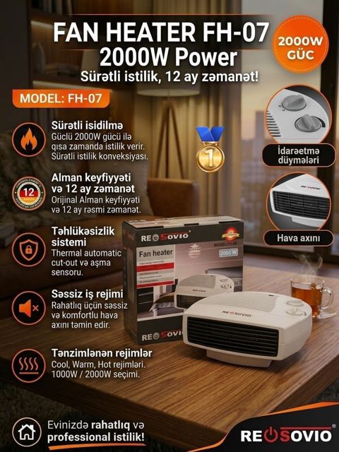 FAN Heater FH-07 – 2000W gücə malik kompakt ventilyatorlu isitmə — Bakı