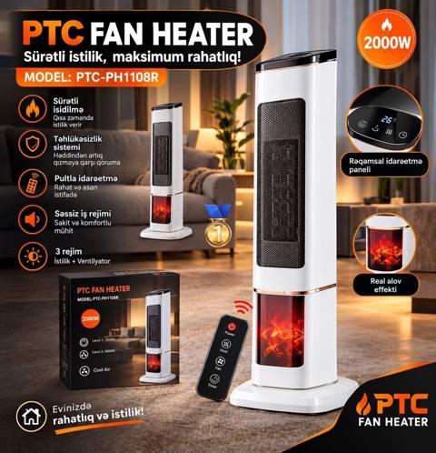 PTC Fan Heater – Sürətli istilik, maksimum rahatlıq Model: PTC-PH1108R — Bakı