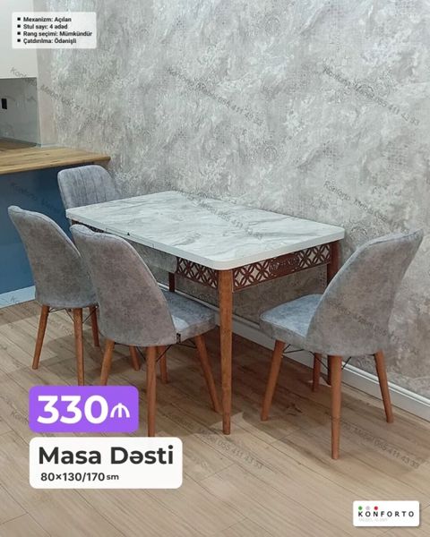 Masa Dəsti – 80×130/170 sm - Mexanizm: açılan (ölçünü 130 sm-dən 170 — Bakı