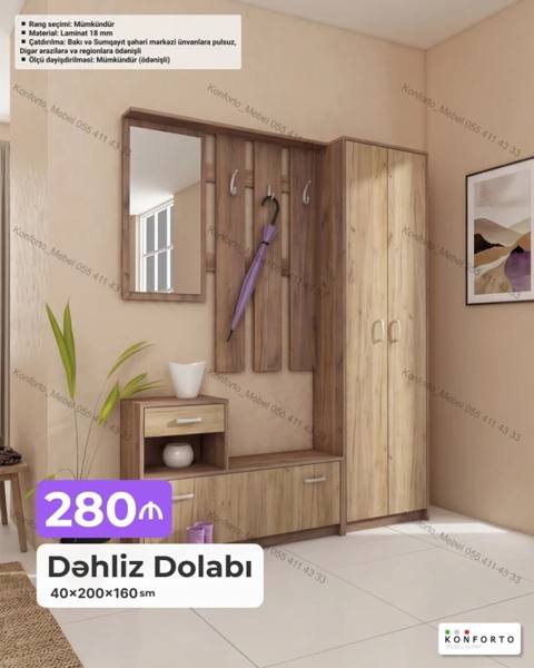 Dəhliz Dolabı – 40×200×160 sm - Rəng seçimi: mümkündür - Material — Эмерек