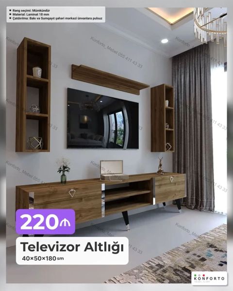 Televizor altlığı dəsti - Ölçü: 40 50 180 sm - Material: 18 mm — Bakı