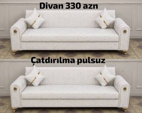 Məhsul: Divan - Rəng: açıq krem/şampan tonlarında, zərif naxışlı — Yumshoq mebel