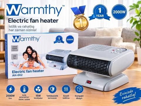Warmthy Electric Fan Heater AH-002 - Güc: 2000W - İstilik rejimləri — Bakı