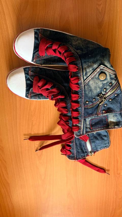 Denim materialdan hündür boğaz idman ayaqqabısı (snikers) – unikal — Баку