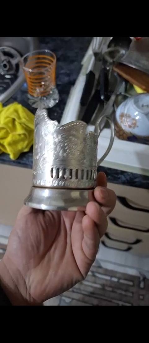 Metall fincanaltı (stakan üçün qulplu altlıq) - Material: metal — Bakı