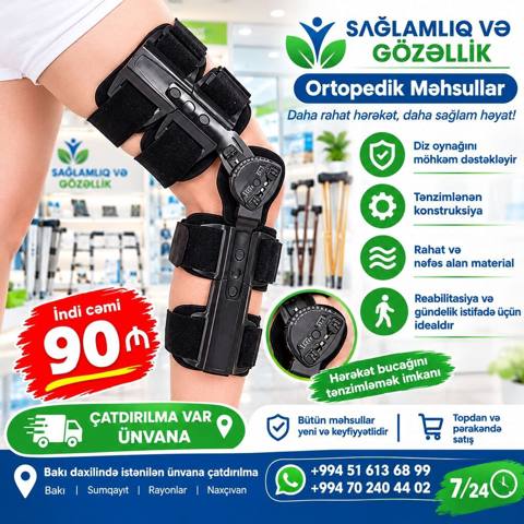 Ortopedik Diz Breysi – tənzimlənən hərəkət bucağı ilə çatdirilma var — 90 ₼ · Bakı · Ortopedik tabanlıq və bərkiticiləri Ortopedik Diz Breysi – tənzimlənən hərəkət bucağı ilə çatdirilma var — Bakı
