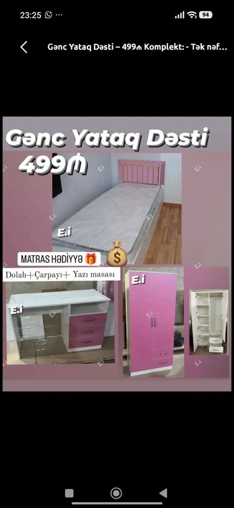 Gənc yataq dəsti – 499₼ Komplekt: - Çarpayı (tək nəfərlik) - Matras — Баку