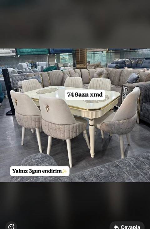 Yemək otağı dəsti – masa və 6 ədəd kreslo tipli stul. - Rəng — 749 ₼ · Bakı · Masalar və stullar Yemək otağı dəsti – masa və 6 ədəd kreslo tipli stul. - Rəng — Bakı