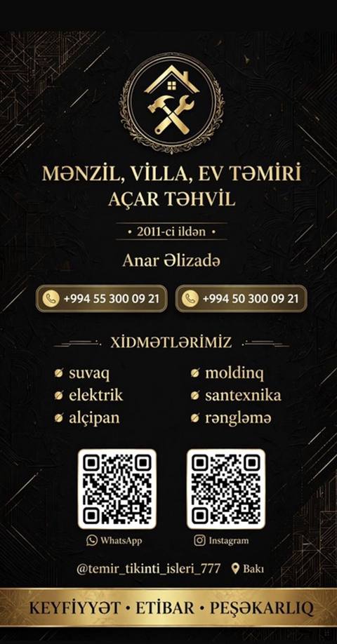 Seabreeze və Bakı Mənzil, villa və fərdi evlərin “açar təhvil” təmiri — 130 ₼ · Digah · Təmir xidmətləri Seabreeze və Bakı Mənzil, villa və fərdi evlərin “açar təhvil” təmiri — Digah