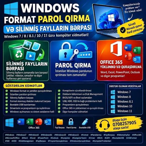 Wındows format, parol qırma və silinmiş faylların bərpası — Bakı