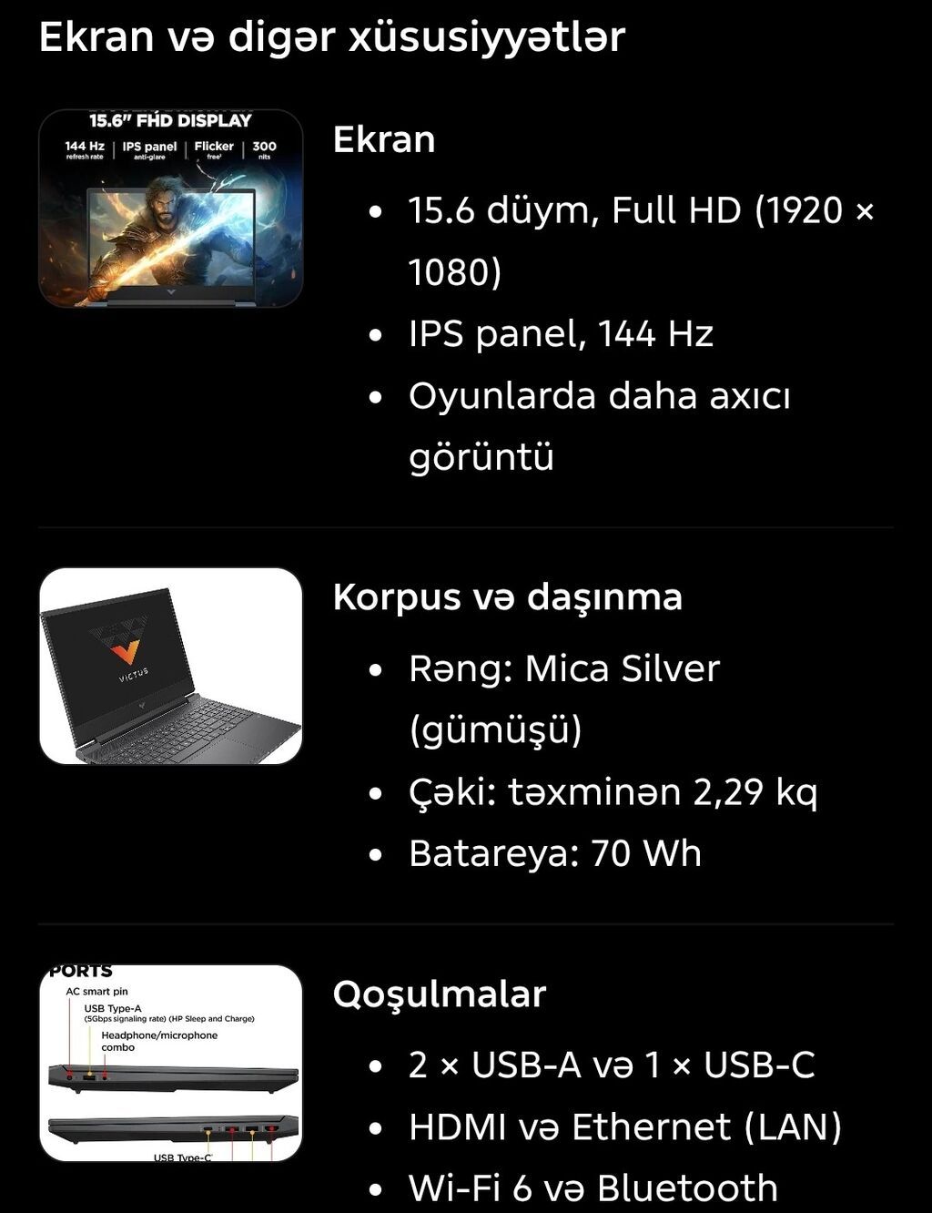 HP vıctus gamıng set — RTX 4050 ryzen 7 zəmanətli — Digər, Bakı (7)
