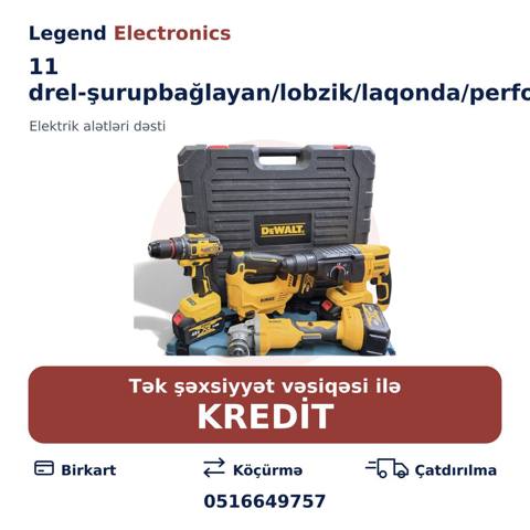 Elan başlığı: Akkumulyatorlu elektrik alət dəsti — 11 — Bakı