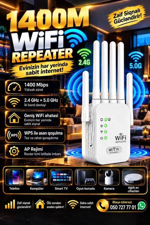 1400M WiFi Repeater – evinizin hər yerində sabit internet — Гюздек