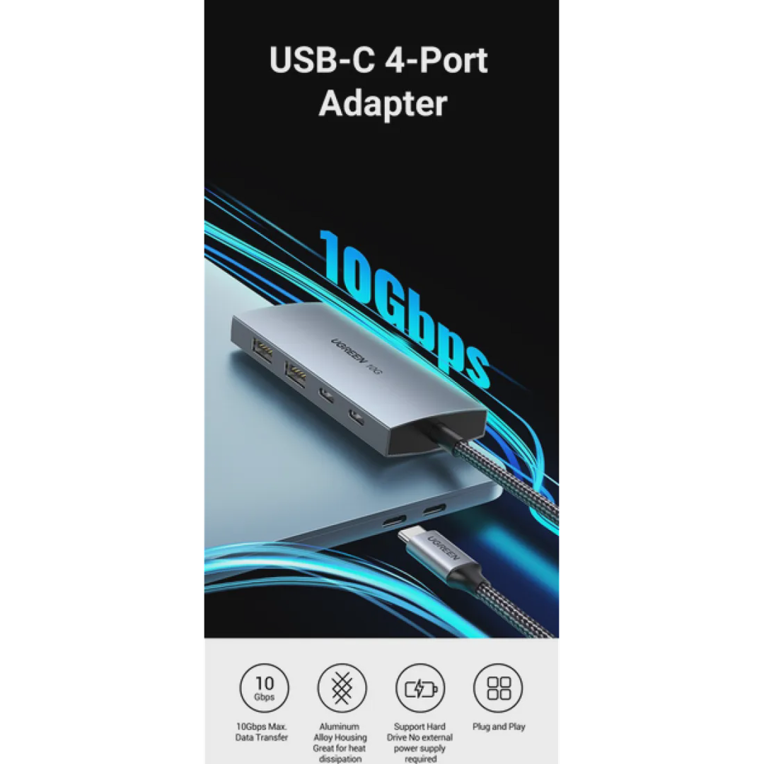 Ugreen usb-c to 2× USB 3.2+2×USB-C Adapter 10G CM480 — Kabelləri, adapterlər və keçidçilər, Bakı (6)