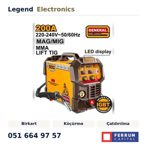 Elan başlığı: Kontakt qaynaq aparatı 220 W Elan mətni: Legend — Aletler