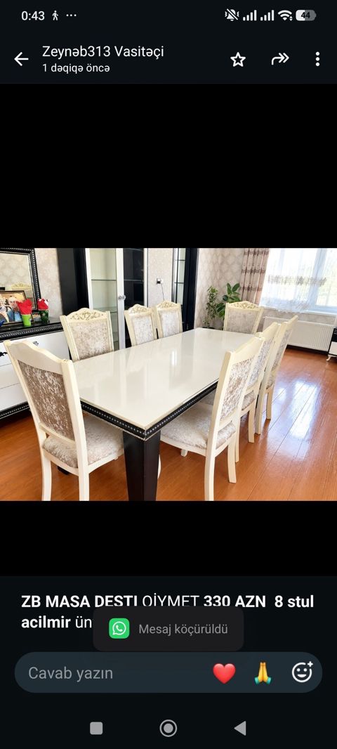 *ZB* *Masa Destı* Qiymet *330 AZN* *8 stul acilmir* ünvan Maştaga — Bakı