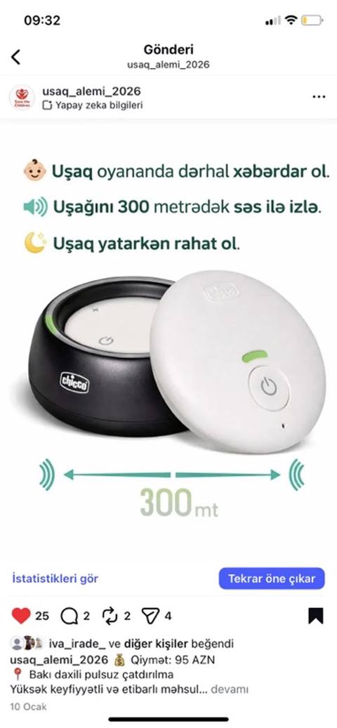 Chicco uşaq monitoru – səsli izləmə sistemi - 300 metrədək sabit səs — Bakı