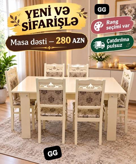 Masa dəsti – Yeni və sifarişlə - Qiymət: 280 AZN - Rəng seçimi var — Tovarlar