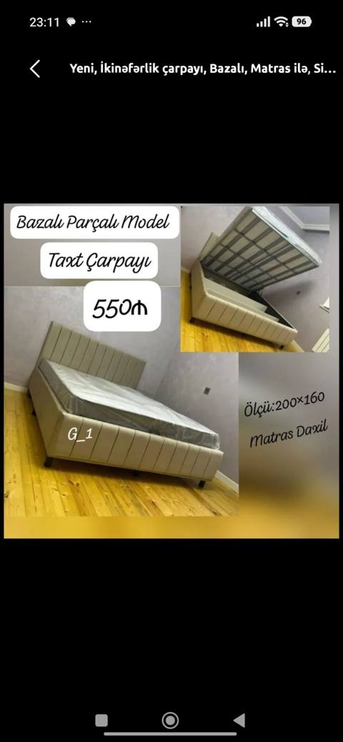 Bazalı parçalı model taxt-çarpayı. - Ölçü: 200×160 - Bazalı — Баку