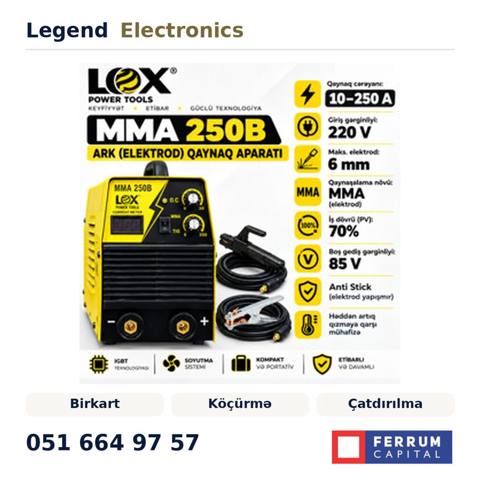 Elan başlığı: Qaynaq aparatı Loxx MMA-250B metal üçün 220 W Qaynaq — Aletler