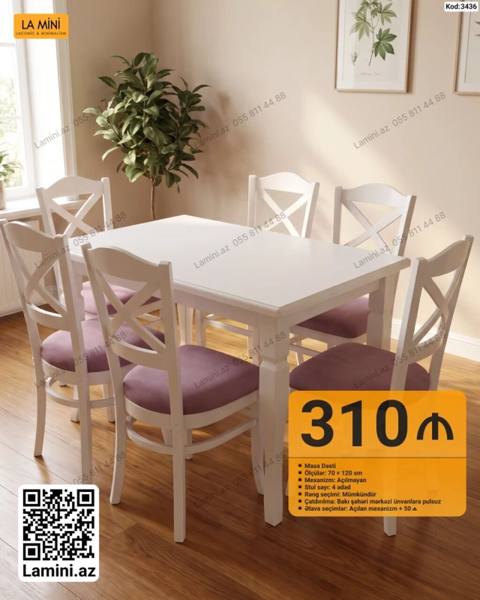 Masa Dəsti – Kod: 3436 Tərkibi: - 1 ədəd yemək masası - 6 ədəd stul — Bakı