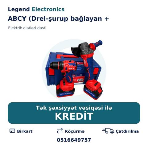 Elan başlığı: Elektrik alətlər dəsti Abcy (Drel-şurup bağlayan + — Elektrik alətləri