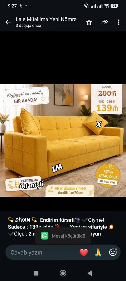 _*Divan*_ *Endirim fürsəti Qiymət *Sadəcə 139₼ oldu* — Bakı