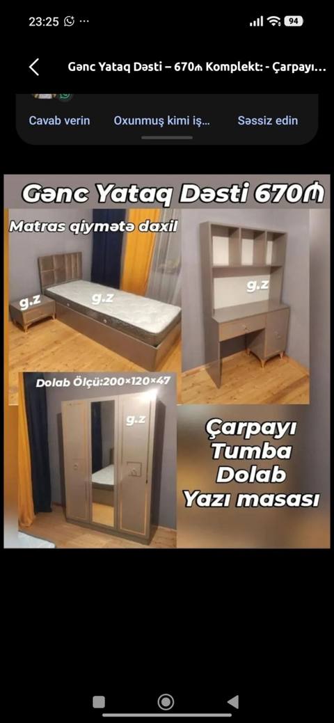 Gənc yataq dəsti – 670₼ Komplekt: - Çarpayı (matras qiymətə daxildir) — Баку