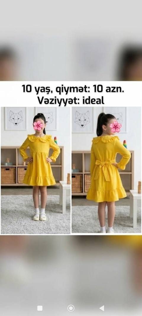 Uşaq üçün çox gözəl və zərif sarı rəngli don satılır. Ətrafları — Digah