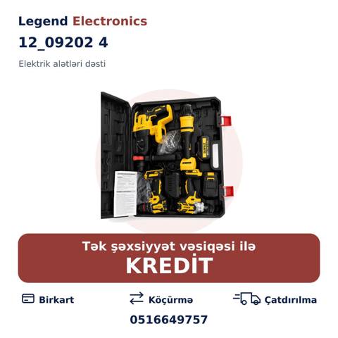 Elan başlığı: Elektrik alətlər dəsti 12_09202 4 Elektrik alətlər — Taʼmirlash va qurilish (Mahsulotlar)