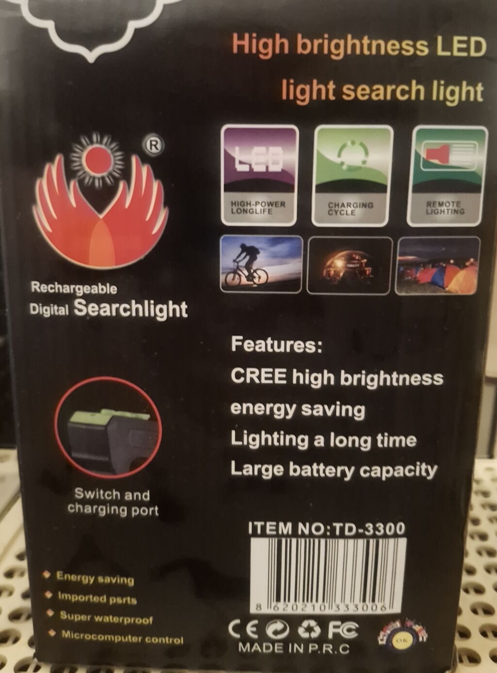TD Rechargeable Digital Searchlight – TD-3300, 100W Xüsusiyyətlər — Proyektor, Qobu (2)