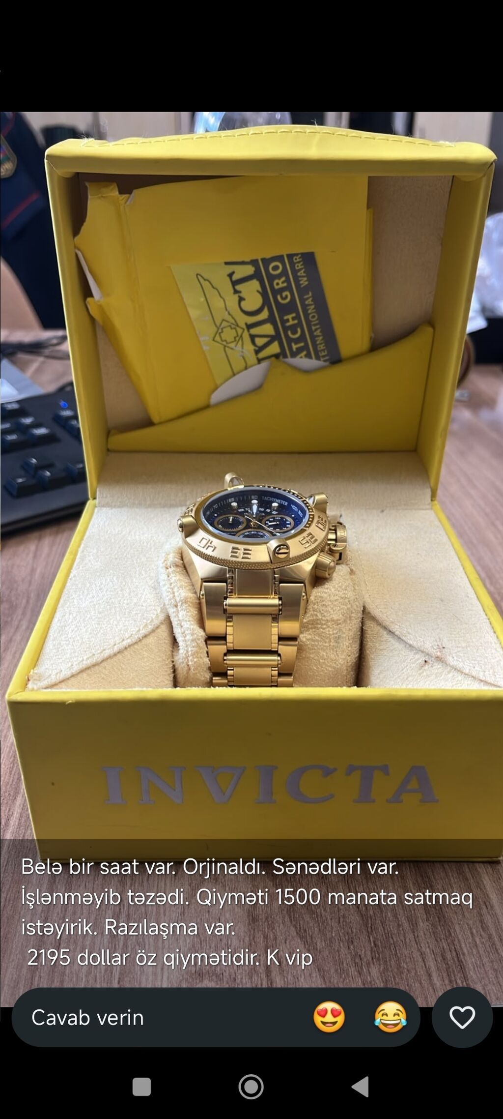 Invicta qol saatı – orijinal, sənədləri ilə. Xüsusiyyətlər: - Korpus
