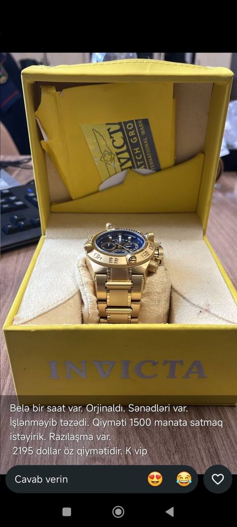 Invicta qol saatı – orijinal, sənədləri ilə. Xüsusiyyətlər: - Korpus — 1 500 ₼ · Gəncə · Qol saatları Invicta qol saatı – orijinal, sənədləri ilə. Xüsusiyyətlər: - Korpus — Gəncə