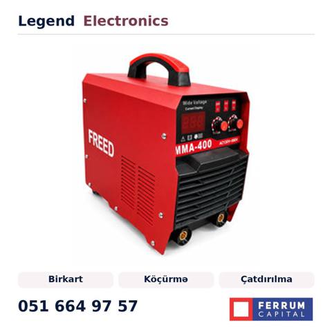 Elan başlığı: Qaynaq aparatı Freed HHT_300901, MMA-400, AC130V-560V — Aletler