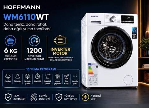 Hoffmann WM6110WT paltaryuyan maşın - Yükləmə: 6 kq - Fırlanma — Bakı