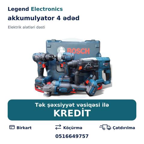 Elan başlığı: Elektrik alət dəsti, akkumulyator 4 ədəd Elektrik alət — Taʼmirlash va qurilish (Mahsulotlar)