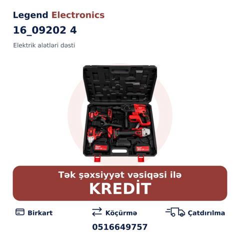 Elan başlığı: Elektrik alətlər dəsti 16_09202 4 Elektrik alətləri — Taʼmirlash va qurilish (Mahsulotlar)