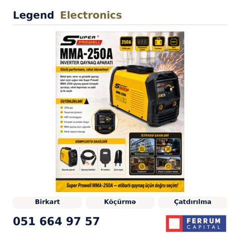 Elan başlığı: Metal qaynaq aparatı Super Prowell MMA-250A Elan mətni — Сварочное оборудование