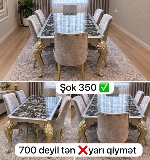 Mətbəx/qonaq otağı üçün dəbli Aynur 2 Şok masa desti 6 oturacagla — Digah