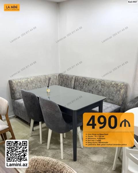 Künc divan və masa dəsti - Model: Kod 4907, La Mini - Tərkibi: künc — Bakı